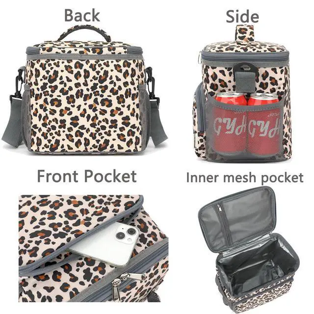 Alt view image 5 of 7 - GYEUKHAM Insulated Lunch Bag for Adult/Women/Men, Reusable Lunch Box Cooler Soft Leakproof Tote, Thermal Meal Prep Lunch Pail with Adjustable Shoulder Strap for Picnic/School/Travel/Office, Leopard