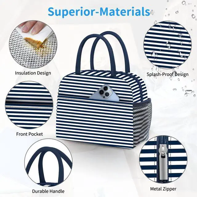 Alt view image 3 of 7 - DALINDA Lunch Bag Women, Lunch Box for Women Men Reusable Insulated Lunch Tote Bag, Handbags Case High Capacity for Travel Work Picnic, Navy Blue2