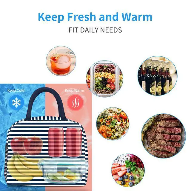 Alt view image 6 of 7 - DALINDA Lunch Bag Women, Lunch Box for Women Men Reusable Insulated Lunch Tote Bag, Handbags Case High Capacity for Travel Work Picnic, Navy Blue2