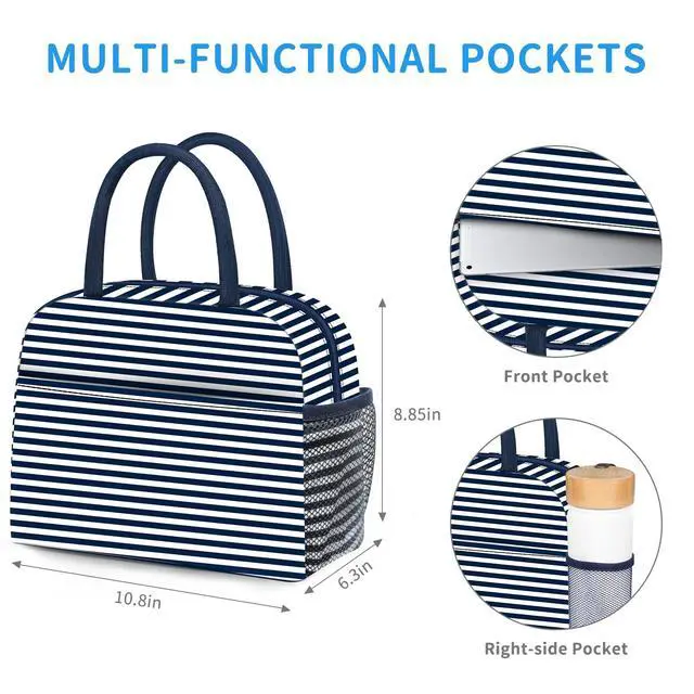 Alt view image 5 of 7 - DALINDA Lunch Bag Women, Lunch Box for Women Men Reusable Insulated Lunch Tote Bag, Handbags Case High Capacity for Travel Work Picnic, Navy Blue2