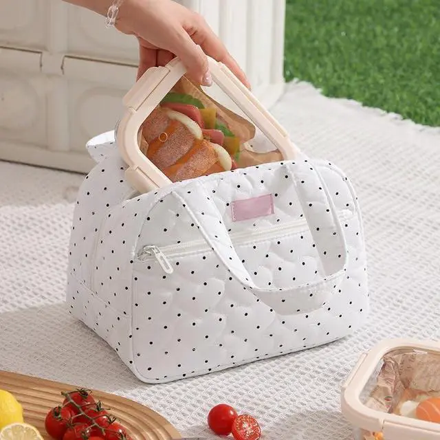 Alt view image 2 of 6 - Quilted Lunch Bag for Women Small Lunch Bags Reusable Lunch Tote Bags | polka dot insulated lunch box for Work Travel