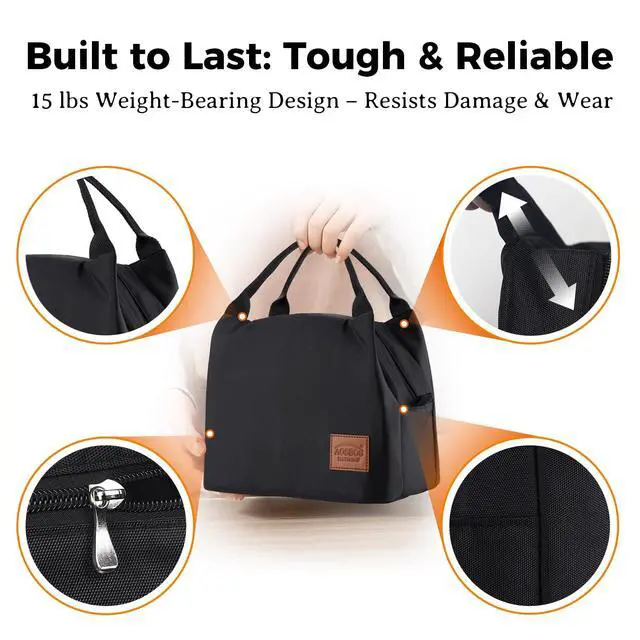 Alt view image 4 of 7 - Aosbos Insulated Lunch Bag for Women Men, 8.5L Leakproof Lunch Box Tote | Fits 12 Soda Cans,100% Leakproof,5H Thermal System,Smooth Metal Zip,Wipe-Clean Lining