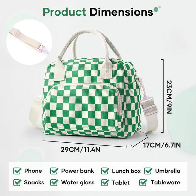 Alt view image 3 of 7 - Cute Lunch Bag for Women, Corduroy Insulated Lunch Box for Work Lunch Tote Bag Women, Reusable Insulated Cooler Lunch Box for Travel