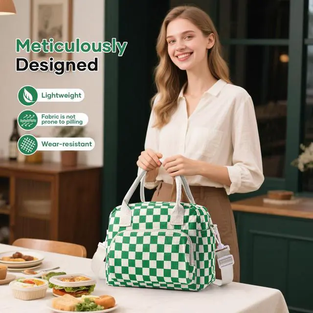 Alt view image 2 of 7 - Cute Lunch Bag for Women, Corduroy Insulated Lunch Box for Work Lunch Tote Bag Women, Reusable Insulated Cooler Lunch Box for Travel