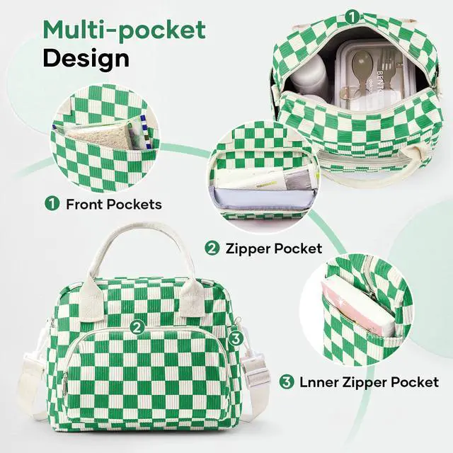Alt view image 6 of 7 - Cute Lunch Bag for Women, Corduroy Insulated Lunch Box for Work Lunch Tote Bag Women, Reusable Insulated Cooler Lunch Box for Travel