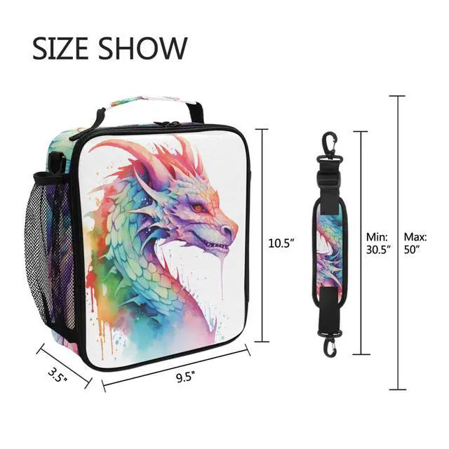 Alt view image 5 of 6 - BOENLE Colorful Dragon Kids Lunch Box Boys Girls Insulated Lunch Bag Reusable Thermal Cooler Tote Portable Shoulder Strap School Picnic