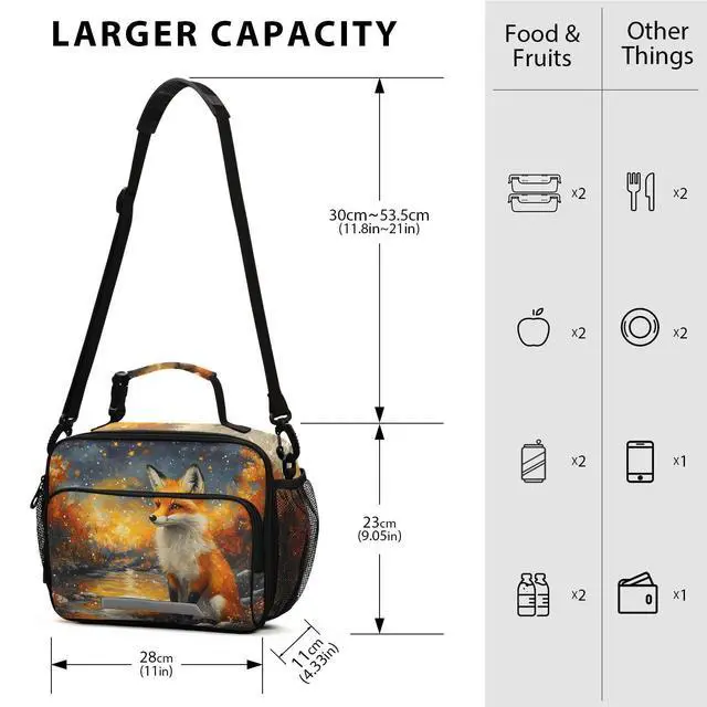 Alt view image 2 of 7 - MFTJYO Fox Lunch Box for Girls Insulated Lunch Bag Boys Kids Reusable School Lunchbox Cooler Tote Adjustable Shoulder Picnic Bag