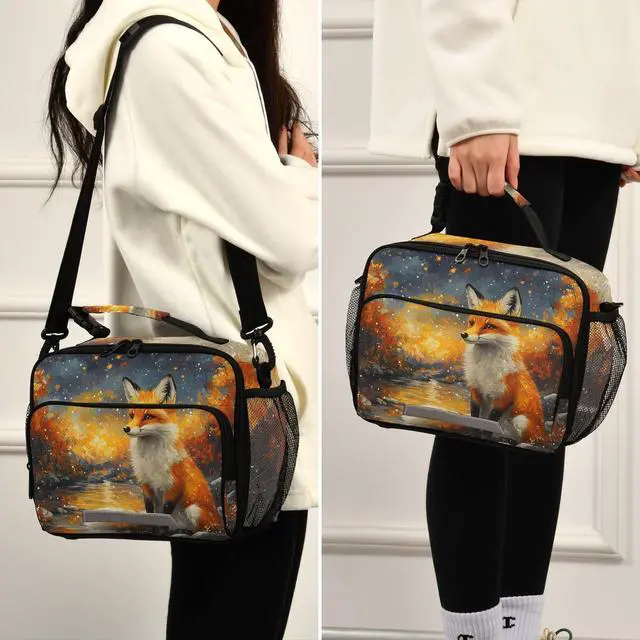 Alt view image 3 of 7 - MFTJYO Fox Lunch Box for Girls Insulated Lunch Bag Boys Kids Reusable School Lunchbox Cooler Tote Adjustable Shoulder Picnic Bag