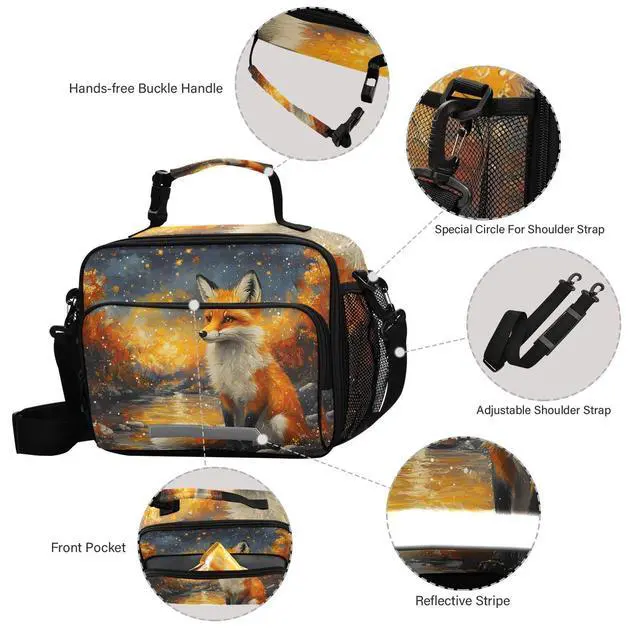 Alt view image 5 of 7 - MFTJYO Fox Lunch Box for Girls Insulated Lunch Bag Boys Kids Reusable School Lunchbox Cooler Tote Adjustable Shoulder Picnic Bag