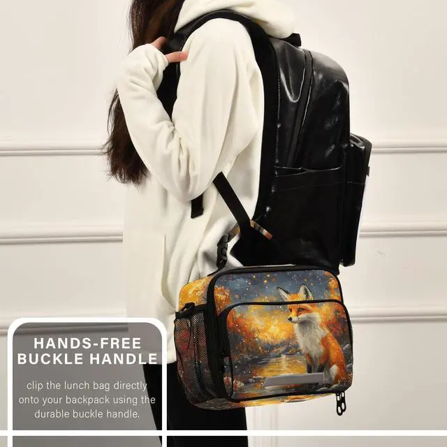 Alt view image 6 of 7 - MFTJYO Fox Lunch Box for Girls Insulated Lunch Bag Boys Kids Reusable School Lunchbox Cooler Tote Adjustable Shoulder Picnic Bag