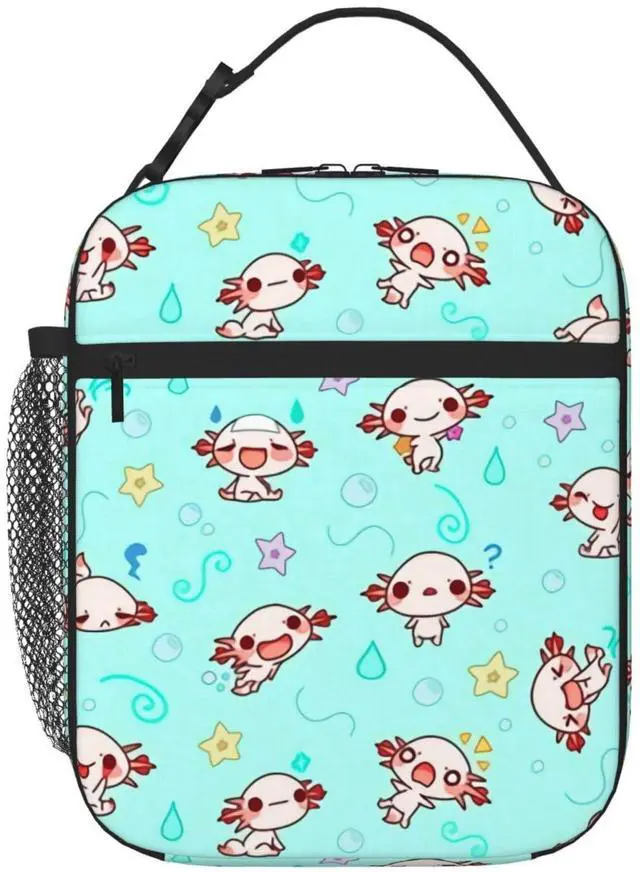 Main image of HKHEHOP Axolotl Kawaii Cute Lunch Bag Insulated Reusable Lunch Box Lunch Tote Lunchbox Portable Bento Bags For Men Women Office Work Travel Picnic Camping