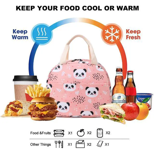Alt view image 2 of 6 - Kouxunt Panda Insulated Lunch Bag for Women Grils, Reusable Tote Lunch Box for Work School Picnic Travel