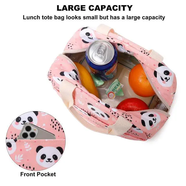 Alt view image 3 of 6 - Kouxunt Panda Insulated Lunch Bag for Women Grils, Reusable Tote Lunch Box for Work School Picnic Travel