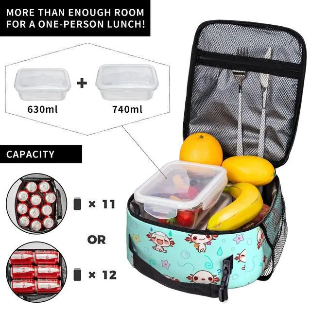 Alt view image 4 of 7 - HKHEHOP Axolotl Kawaii Cute Lunch Bag Insulated Reusable Lunch Box Lunch Tote Lunchbox Portable Bento Bags For Men Women Office Work Travel Picnic Camping