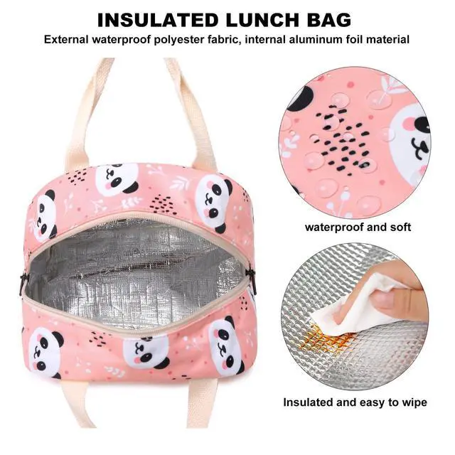 Alt view image 4 of 6 - Kouxunt Panda Insulated Lunch Bag for Women Grils, Reusable Tote Lunch Box for Work School Picnic Travel