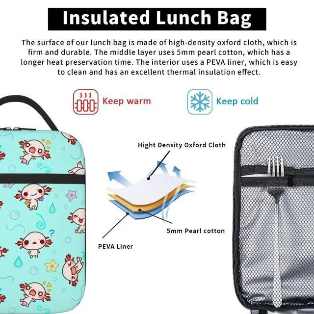 Alt view image 5 of 7 - HKHEHOP Axolotl Kawaii Cute Lunch Bag Insulated Reusable Lunch Box Lunch Tote Lunchbox Portable Bento Bags For Men Women Office Work Travel Picnic Camping