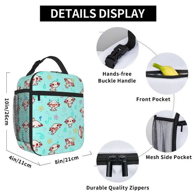 Alt view image 6 of 7 - HKHEHOP Axolotl Kawaii Cute Lunch Bag Insulated Reusable Lunch Box Lunch Tote Lunchbox Portable Bento Bags For Men Women Office Work Travel Picnic Camping