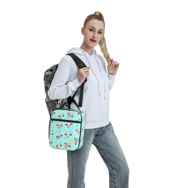 Alt view image 7 of 7 - HKHEHOP Axolotl Kawaii Cute Lunch Bag Insulated Reusable Lunch Box Lunch Tote Lunchbox Portable Bento Bags For Men Women Office Work Travel Picnic Camping