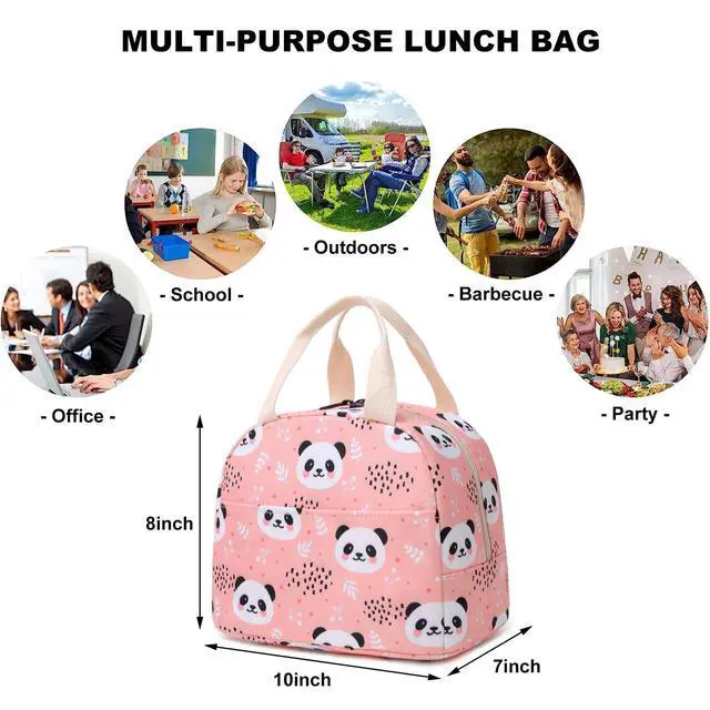Alt view image 5 of 6 - Kouxunt Panda Insulated Lunch Bag for Women Grils, Reusable Tote Lunch Box for Work School Picnic Travel