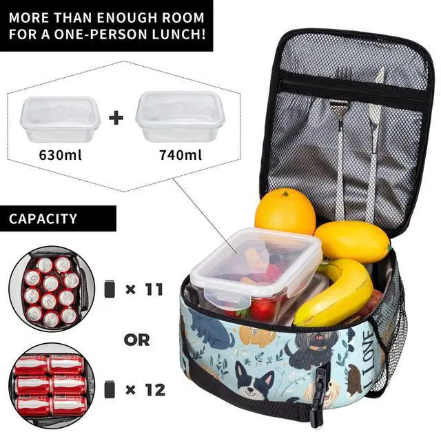 Alt view image 3 of 7 - XLinTech Cute Dogs Lunch Bag Lunch Box Women Men Lunchbox for Work Travel Picnic Beach Adjustable Strap Insulated Adult