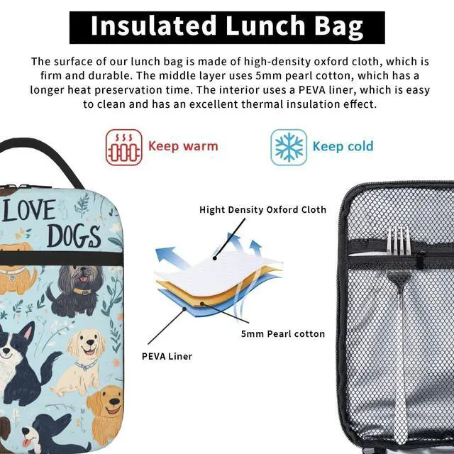 Alt view image 4 of 7 - XLinTech Cute Dogs Lunch Bag Lunch Box Women Men Lunchbox for Work Travel Picnic Beach Adjustable Strap Insulated Adult