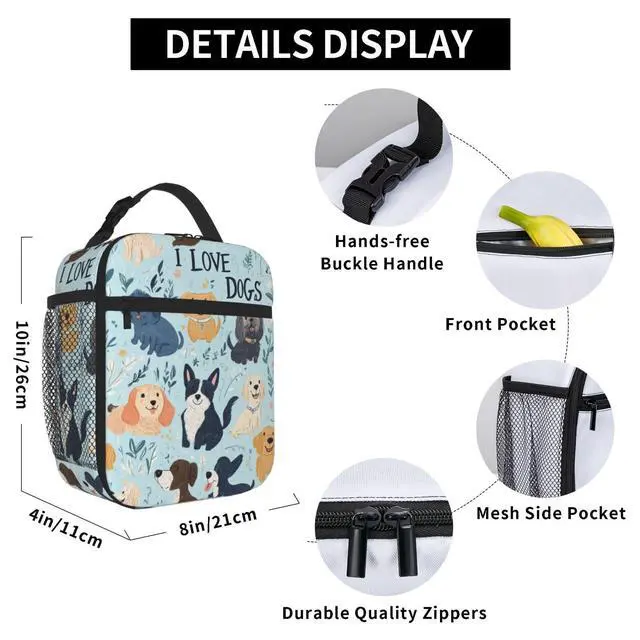 Alt view image 5 of 7 - XLinTech Cute Dogs Lunch Bag Lunch Box Women Men Lunchbox for Work Travel Picnic Beach Adjustable Strap Insulated Adult