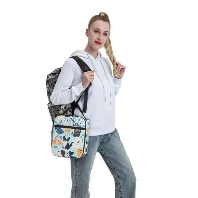 Alt view image 6 of 7 - XLinTech Cute Dogs Lunch Bag Lunch Box Women Men Lunchbox for Work Travel Picnic Beach Adjustable Strap Insulated Adult