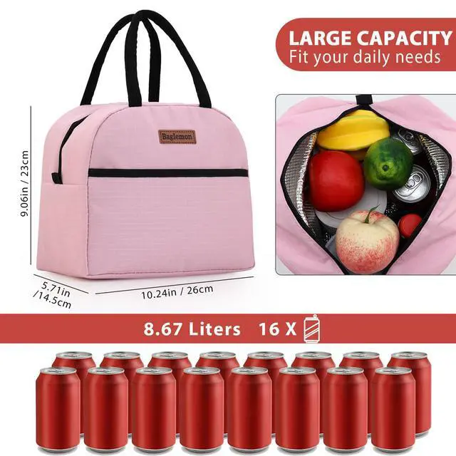 Alt view image 3 of 7 - Baglemon Insulated Lunch Bag for Women Men, Lunch Containers Reusable High Capacity Lunch Tote Bags for Work Picnic (Pink)