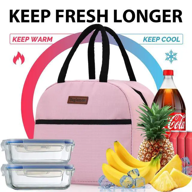 Alt view image 4 of 7 - Baglemon Insulated Lunch Bag for Women Men, Lunch Containers Reusable High Capacity Lunch Tote Bags for Work Picnic (Pink)