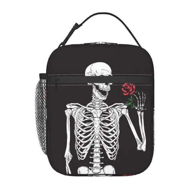 Alt view image 3 of 7 - Aoojanu Halloween Skeleton Funny Skull Reusable Lunch Box Food Bag Insulated Lunch Bag for Teenage Boys Girls School Beach