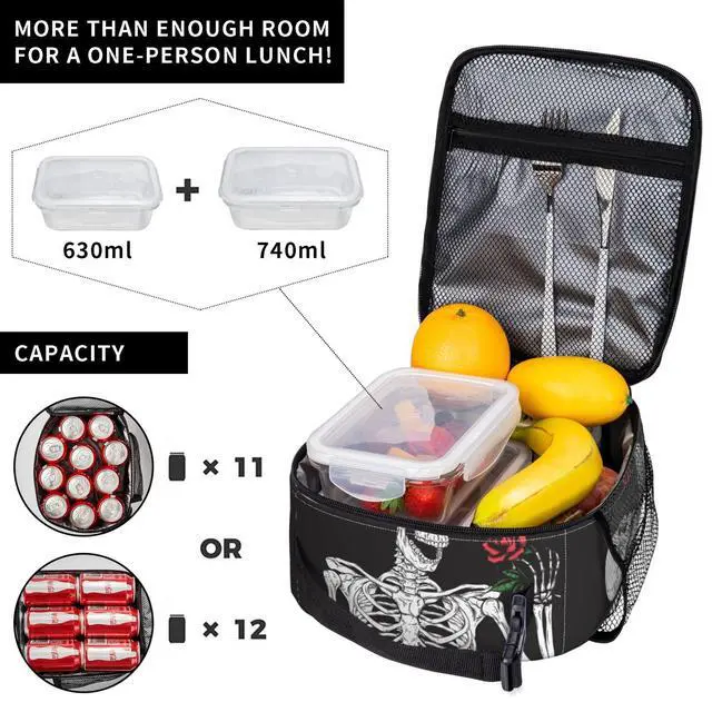 Alt view image 4 of 7 - Aoojanu Halloween Skeleton Funny Skull Reusable Lunch Box Food Bag Insulated Lunch Bag for Teenage Boys Girls School Beach