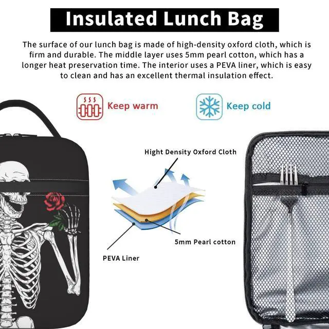 Alt view image 5 of 7 - Aoojanu Halloween Skeleton Funny Skull Reusable Lunch Box Food Bag Insulated Lunch Bag for Teenage Boys Girls School Beach