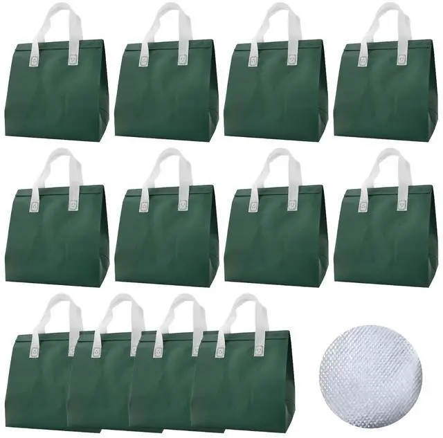 Main image of 12Pcs Disposable Insulated Lunch Bags Thermal Cooler Bag for Food Delivery | For Food Drinks Party Holiday, Keep Cool Warm Cold, TO Go, Multifunctional Bag, Grocery Bags, shipping Bags, Dark Green