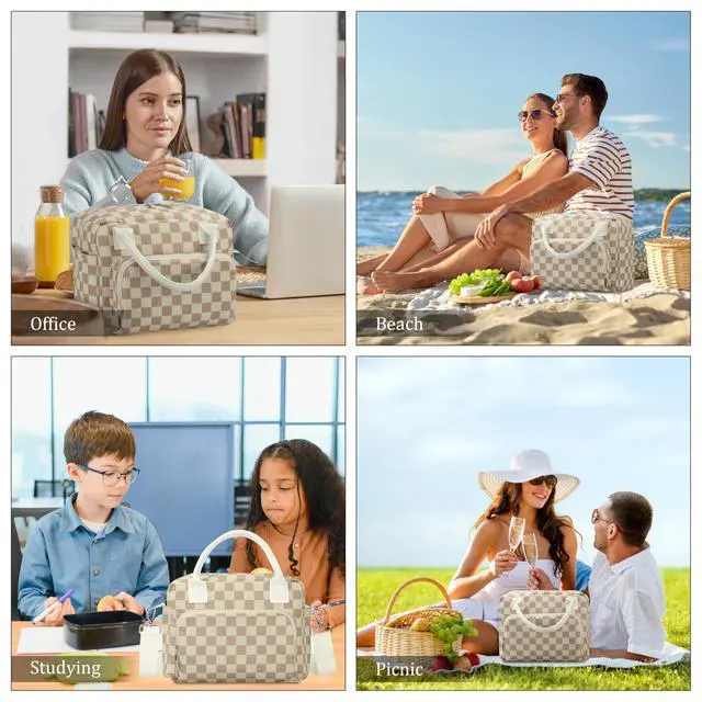 Alt view image 6 of 6 - TESAFNG Lunch Box for Women Insulated Lunch Bag Cute Corduroy Lunch Tote Bags Lightweight Reusable Leakproof Cooler Bag with Adjustable Shoulder Strap for Work Office Travel Picnic (Checkered Khaki)
