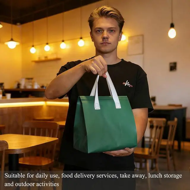 Alt view image 3 of 6 - 12Pcs Disposable Insulated Lunch Bags Thermal Cooler Bag for Food Delivery | For Food Drinks Party Holiday, Keep Cool Warm Cold, TO Go, Multifunctional Bag, Grocery Bags, shipping Bags, Dark Green