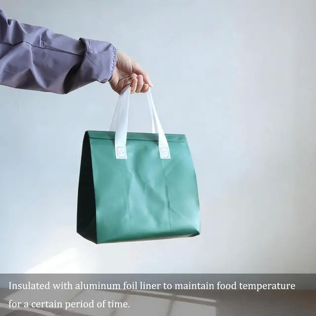 Alt view image 6 of 6 - 12Pcs Disposable Insulated Lunch Bags Thermal Cooler Bag for Food Delivery | For Food Drinks Party Holiday, Keep Cool Warm Cold, TO Go, Multifunctional Bag, Grocery Bags, shipping Bags, Dark Green