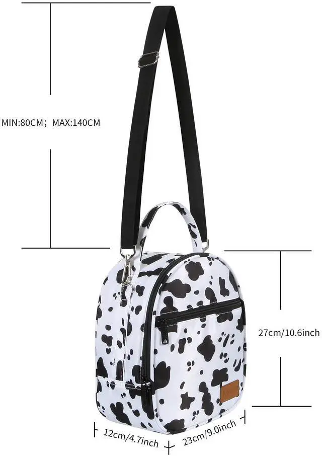 Alt view image 5 of 7 - Joymee Insulated Small Lunch Bag Women Men Shoulder Strap-Cow Print White | Reusable Cooler Bag Adult Cute Lunch Tote Bags with Front Zipper Pocket,Adjustable for Work Office Picnic Travel