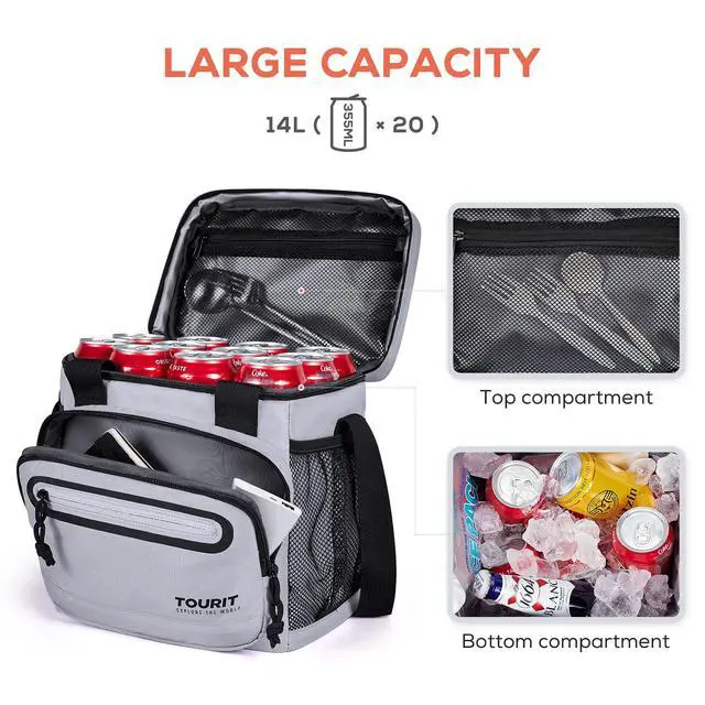 Alt view image 3 of 7 - TOURIT Large Lunch Bag 14L Insulated Lunch Box Lunch Cooler for Men&Women Work, Gray