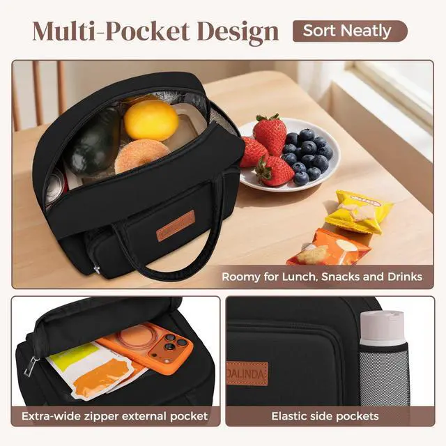 Alt view image 2 of 7 - DALINDA Lunch Bag Lunch Box for Women Men, Insulated Lunch Bags Water-Resistant Cute Cooler Lunch Tote Bag, Reusable Large Capacity for Work Travel Picnic