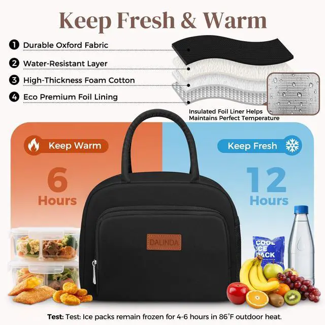 Alt view image 4 of 7 - DALINDA Lunch Bag Lunch Box for Women Men, Insulated Lunch Bags Water-Resistant Cute Cooler Lunch Tote Bag, Reusable Large Capacity for Work Travel Picnic