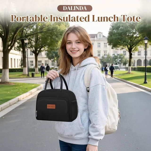 Alt view image 5 of 7 - DALINDA Lunch Bag Lunch Box for Women Men, Insulated Lunch Bags Water-Resistant Cute Cooler Lunch Tote Bag, Reusable Large Capacity for Work Travel Picnic