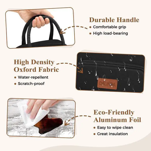 Alt view image 6 of 7 - DALINDA Lunch Bag Lunch Box for Women Men, Insulated Lunch Bags Water-Resistant Cute Cooler Lunch Tote Bag, Reusable Large Capacity for Work Travel Picnic
