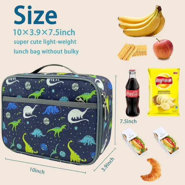 Alt view image 3 of 7 - Kulle Lunch Box Kids, Insulated Dinosaur Bag for Boys | 600D Oxford & Waterproof PEVA Liner,10×3.9×7.5in,Leakproof Washable, Large Capacity, School Outdoor Use, For Kids 6+