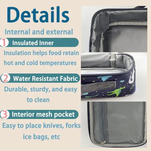 Alt view image 6 of 7 - Kulle Lunch Box Kids, Insulated Dinosaur Bag for Boys | 600D Oxford & Waterproof PEVA Liner,10×3.9×7.5in,Leakproof Washable, Large Capacity, School Outdoor Use, For Kids 6+