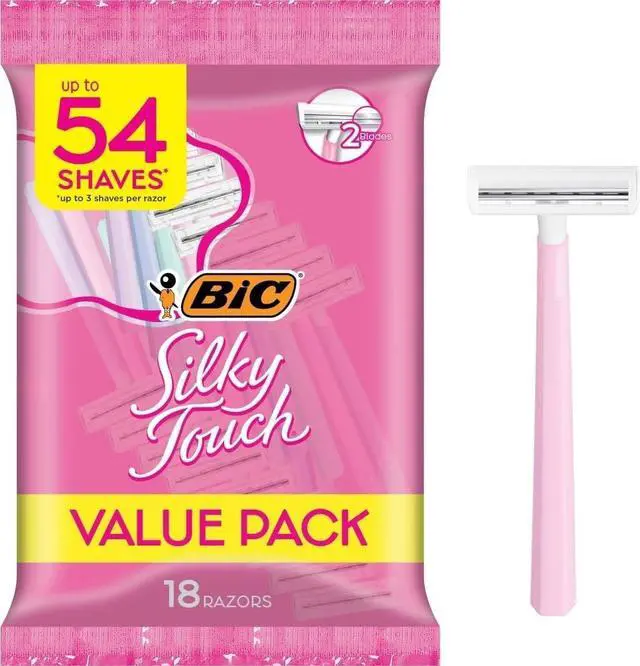 Main image of BIC Silky Touch Womens Disposable Razors, 2-Blade, Travel Covers, 18-Pack