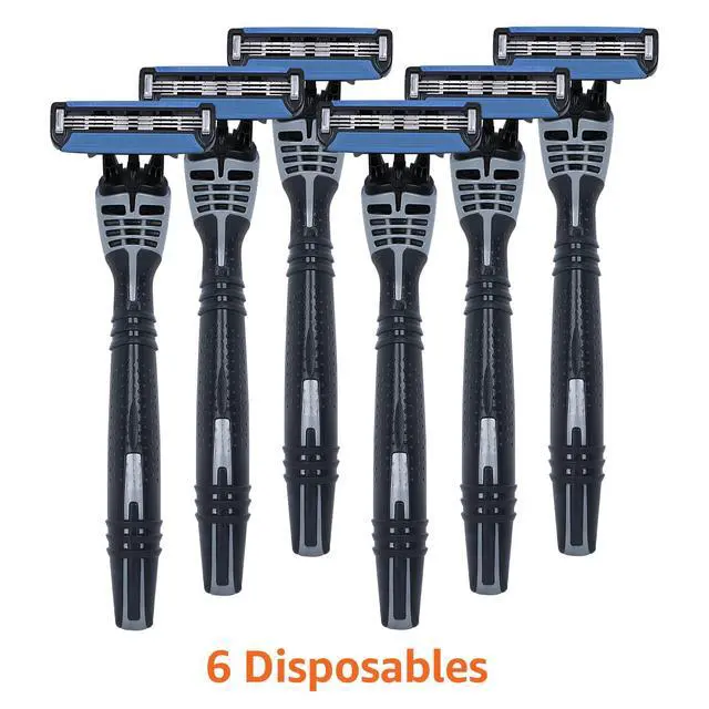 Alt view image 6 of 7 - Amazon Basics 3-Blade Disposable Razors for Men, Close and Comfortable Shave, Reduces Irritation, 6 Count, 2 Packs of 3 (Previously Solimo)