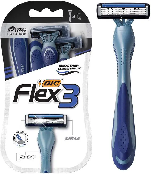 Main image of BIC Flex 3 Mens Disposable Razors With 3 Blades, For a Smooth and Comfortable Shave, 4 Piece Razor Kit for Men
