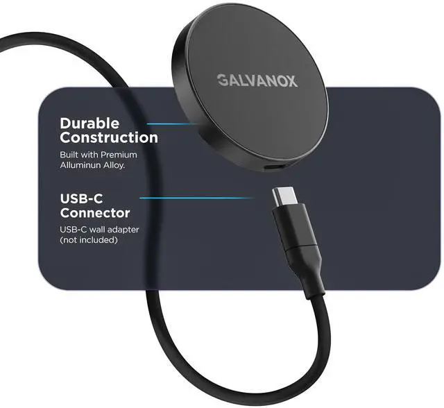 Alt view image 7 of 7 - Galvanox Long Wireless Charger, Compatible with MagSafe (10 Foot Cable) Magnetic 15W Fast Charging Pad for iPhone with Flexible, Removable Cord (Black)