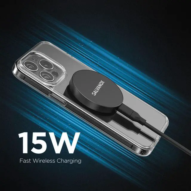 Alt view image 6 of 7 - Galvanox Long Wireless Charger, Compatible with MagSafe (10 Foot Cable) Magnetic 15W Fast Charging Pad for iPhone with Flexible, Removable Cord (Black)
