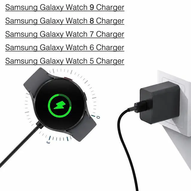 Alt view image 3 of 7 - Watch Charger Compatible for Samsung Galaxy Watch 9/8/8 Classic, 7/6/Ultra 2, 5/5 Pro/4/4/6 Classic/3/Active 2/1, Magnetic Wall Fast Charging Adapter & Cable, Magnetic Wireless Charging Cable 3.3FT
